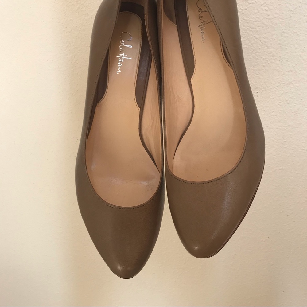 Cole Haan Taupe Leather Wooden Heels